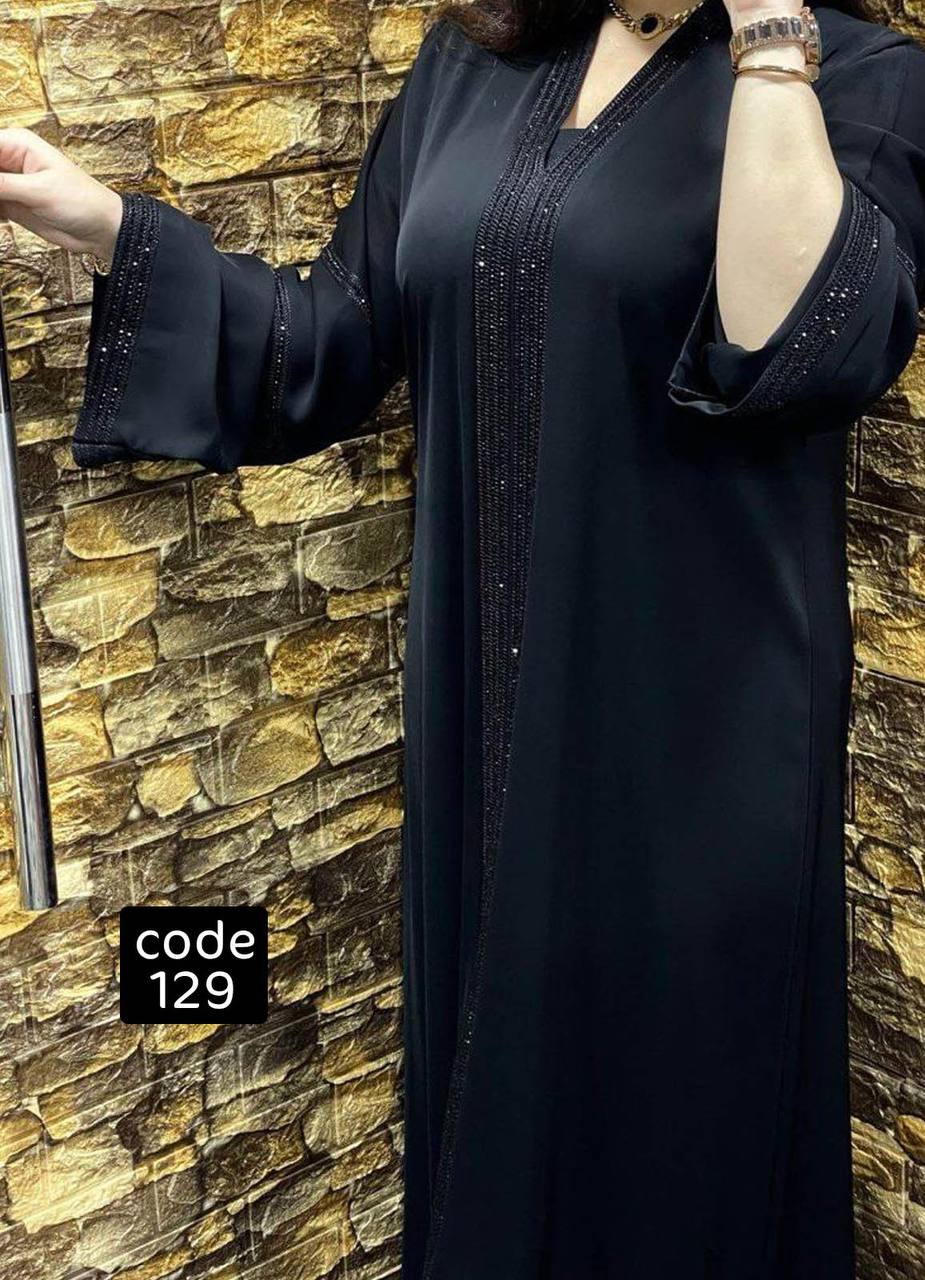 عباية خليجي سوداء حرير خروج حريمى كود 129