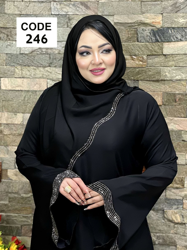 عباية خليجي سوداء  حرير خروج حريمى كود 246
