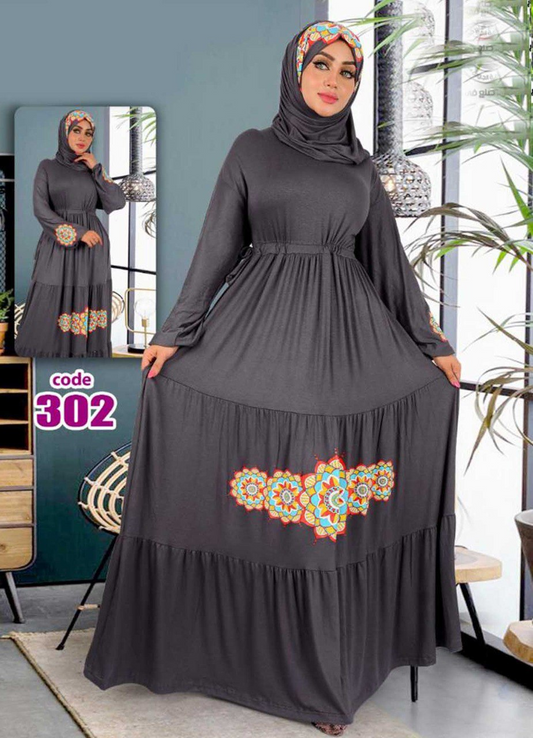 فستان محجبات زبده كود 302 رمادى